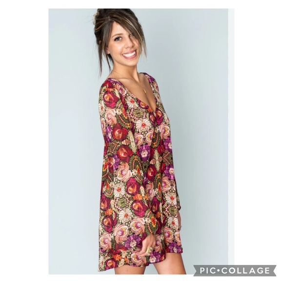 Show Me Your MuMu Gabby Low Back Swingy Floral Chiffon Mini Dress Size Medium - Picture 2 of 13